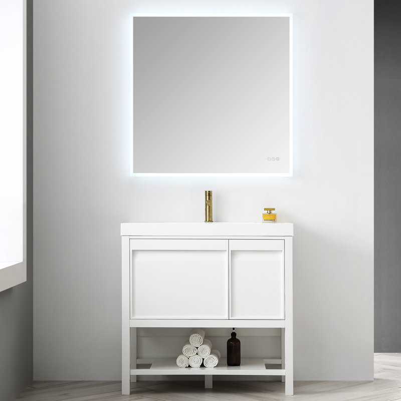 Ensemble de meuble-lavabo simple 24 po avec miroir Marlie, Blanc mat