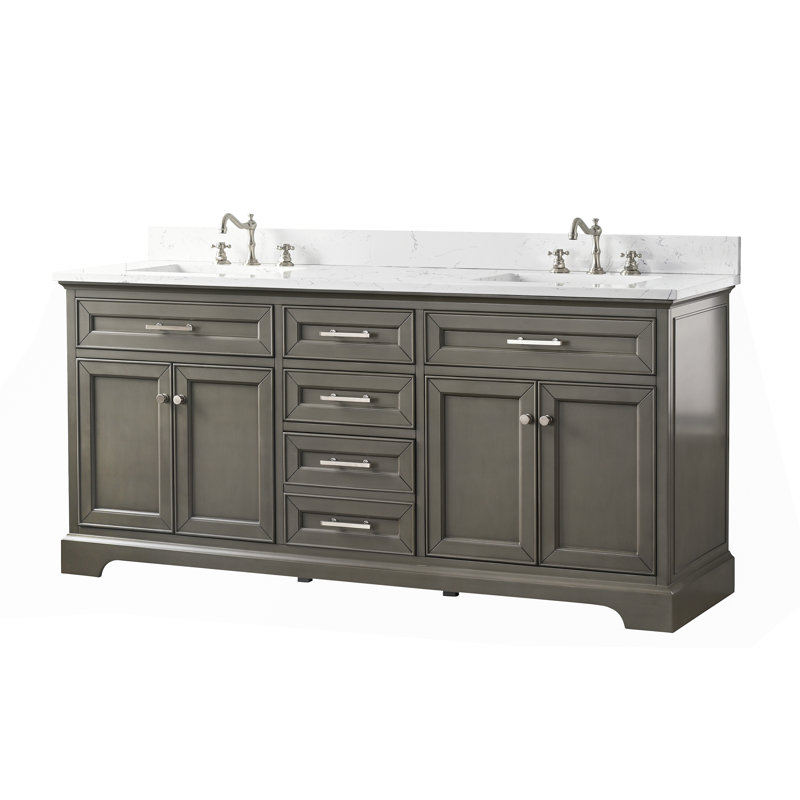 Thompson 72" W Double Bathroom Vanity, Silver Gray/Brushed Nickel