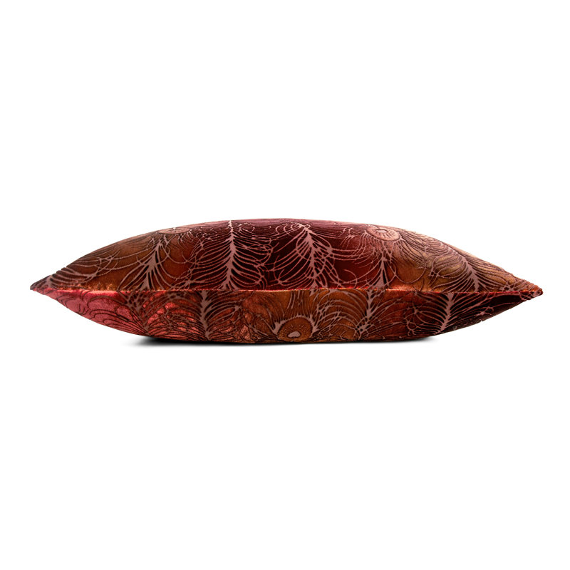 Peacock Feather Square Velvet Pillow Cover & Insert, Square 22", Paprika