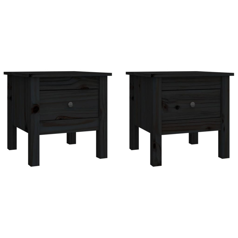 Kishawn Solid Wood Side Table Set, Black
