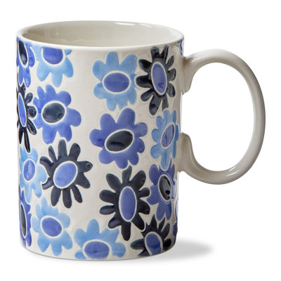 Mod Flower Mug Blue Ceramic Everyday 17 Oz