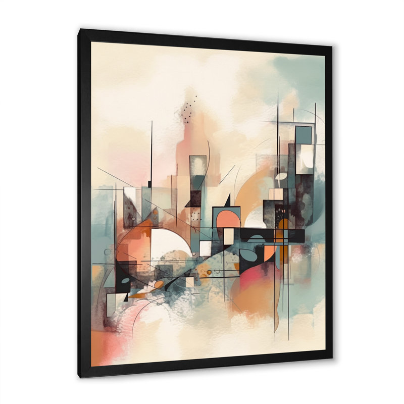 Explorations In Serenity I - Impression sur toile géométrique moderne, Cadre photo noir, H 32 po x l 16 po x P 1 po
