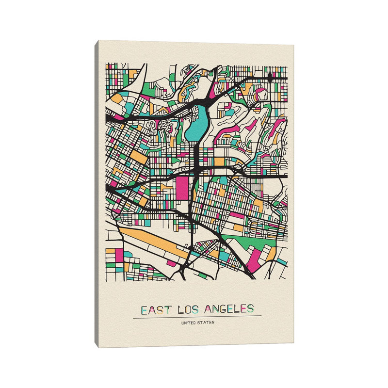 «East Los Angeles, California Map» par Ayse Deniz Akerman - impression sur toile tendue, H 60 po x l 40po x P 1,5 po