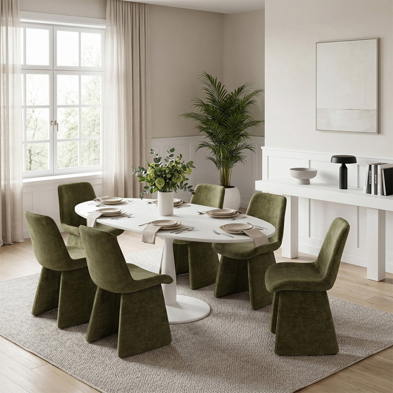 Ensemble de table de salle à manger ovale moderne 7 pièces pour 6 personnes avec chaises rembourrées, Vert