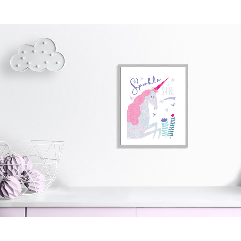 Sparkle Unicorn' Framed Art, 24.5" H x 20.5" W x 1.18" D, Silver Frame