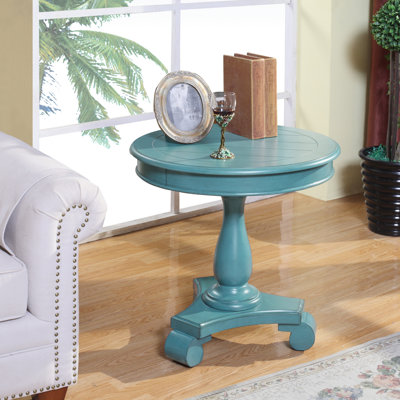 Table d'appoint sur pied bleu sarcelle - Spacieuse, 66 x 67 cm, en bois, pratique et élégante, hauteur 67 cm, diamètre.