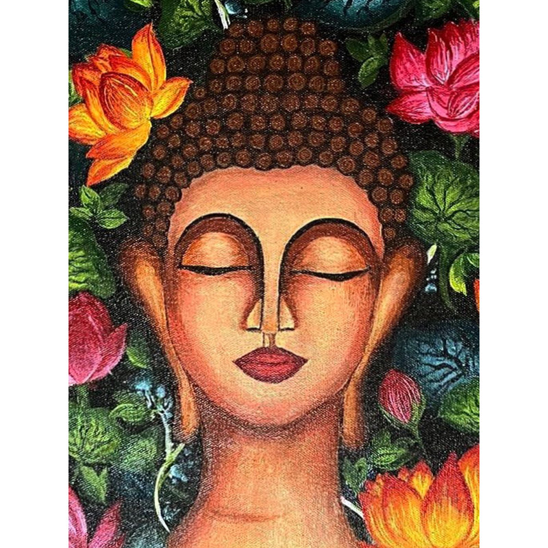Peinture acrylique du Bouddha du dieu Gautam | Acrylique sur toile | Ayashi