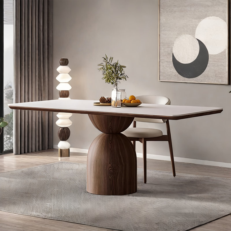Ash Wood Rock Slab Rectangular Dining Table Sets, 29.5"H x 55"L x 27.56"W