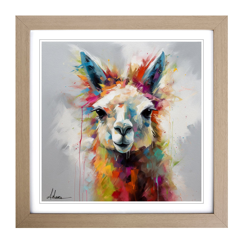 Llama Abstract Expressionism No.2 - Framed Print, Oak