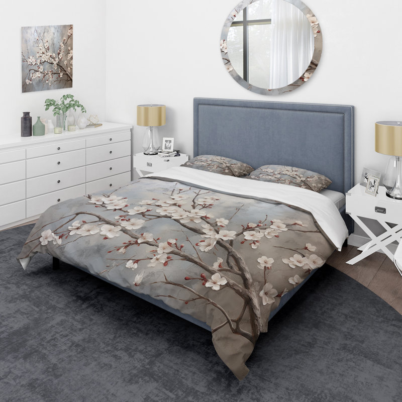 Ensemble de housse de couette Minimalisme gris et beige Cherry Blossom I - Cherry Blossom
