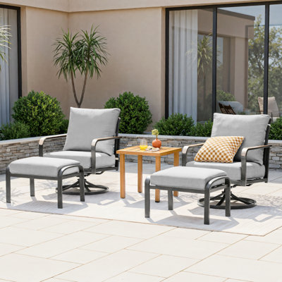 5 Pieces Outdoor Conversation With High Back Swivel Rocking Chairs And Ottoman