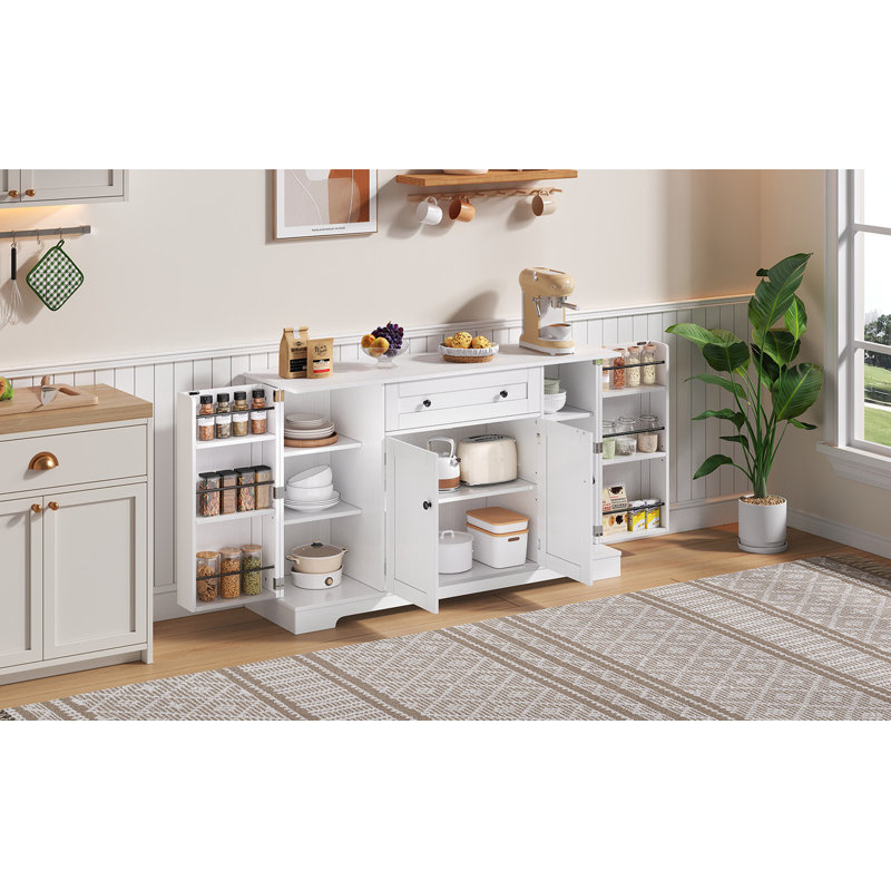 Modern Sideboard with Drawer & Adjustable Shelves, Tip-Over Protection for Kitchen/Living/Bedroom Storage, White