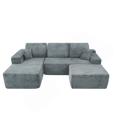 Canapé modulaire 105,7 po avec méridienne en forme de U, canapé modulaire moderne avec assise profonde, canapé rembourré pour chambre à coucher de salon, sans assemblage requis, (tissu velours côtelé), gris