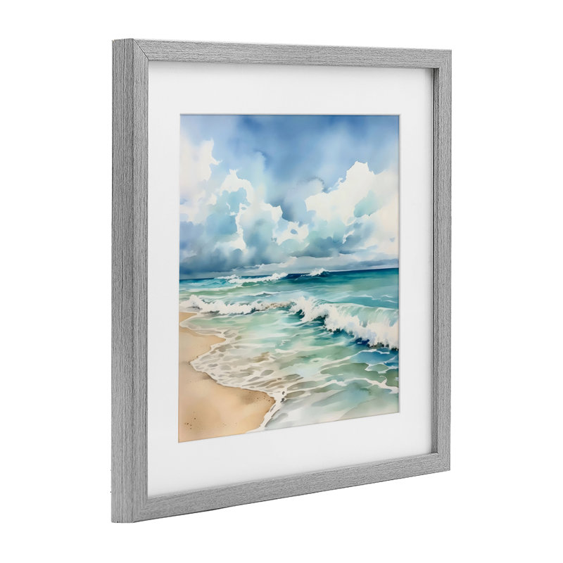 Impression encadrée sous verre Sun Bleached Serene Coast, design par LSR Design Studio, Cadre de ferme gris