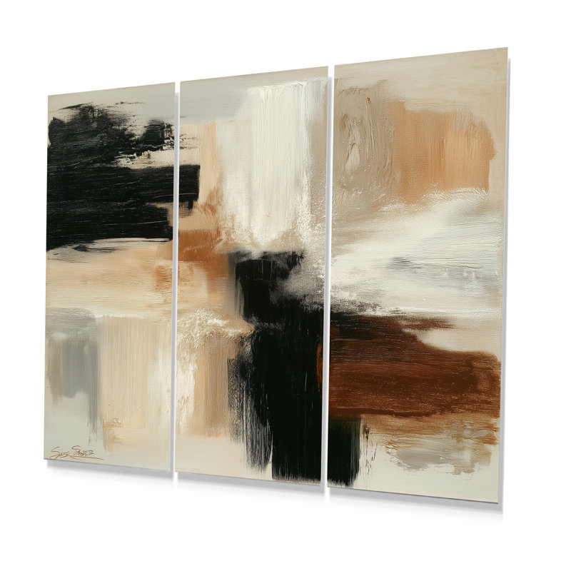 «Black and Brown Brushstroke», peinture abstraite - ensemble d'art mural abstrait, H 40 po x l 60 po, Frameless Metal Print