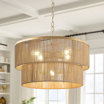 Luminaire suspendu tambour en rotin 5 niveaux