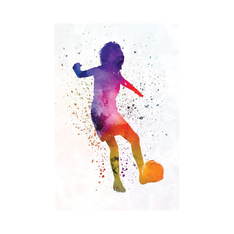 Woman Soccer Player 15 In Watercolour by Paul Rommer - Wrapped Canvas Painting, 30.48cm H x 20.32cm W x 1.91cm D