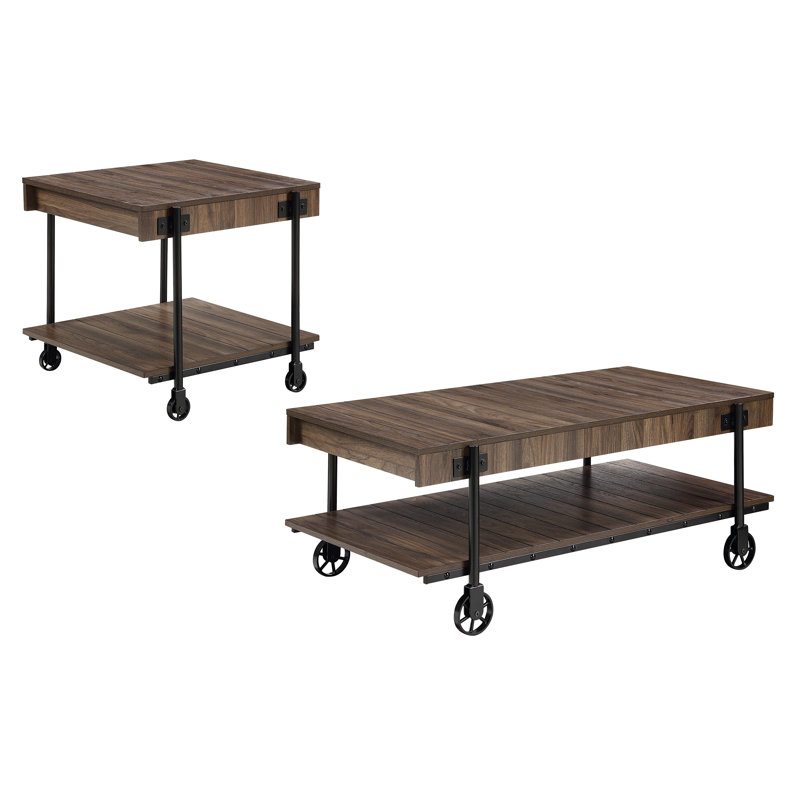 Ensemble de tables basses Beaucaire, 2 pièces: table de bout, table basse, Bois naturel