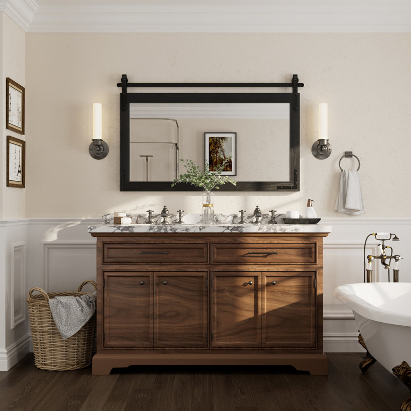 Miroir mural Amara Rustic Farmhouse, 48 po x 30 po; Horizontale, Noir