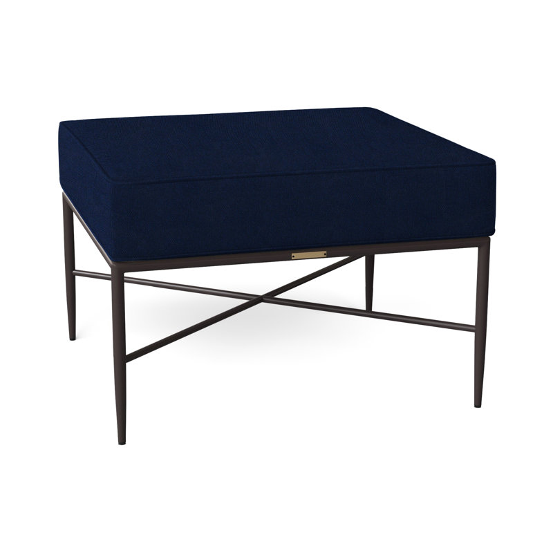 Carmel Outdoor Ottoman with Cushion, Welt, Indigo Velvet