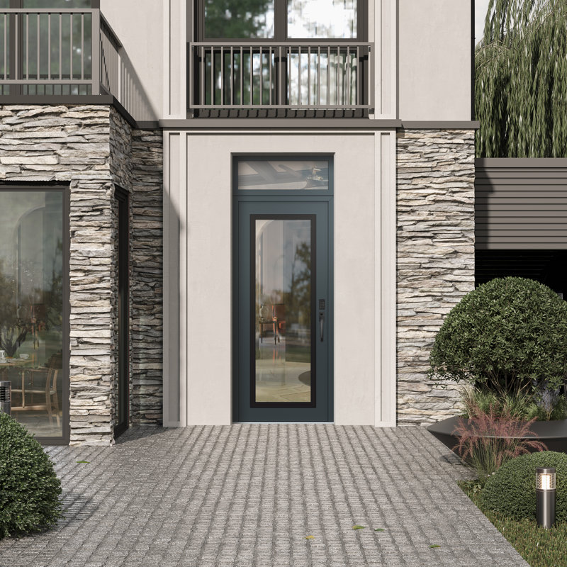 Porte d'entrée avant h1 panneau en acier noir anthracite / anthracite avec traverse, Gauche, Clair