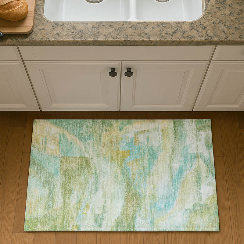 Premium Machine Washable Mayfield AMF2039 Abstract Rug, 1'8" x 2'6", Green