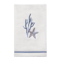 Blue Starfish Shell White Hand Towels Bathroom Set of 2 Beach Summer  Embroidered