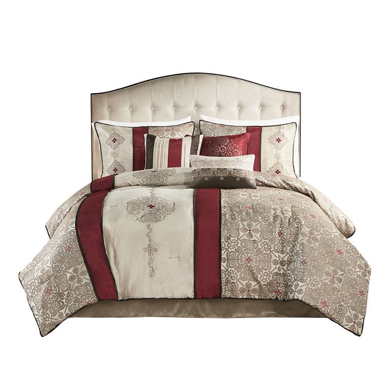 Grand lit - rouge avec coussin de 18 po x 12 po et coquille, Red, Grand édredon et 6 pièces supplémentaires
