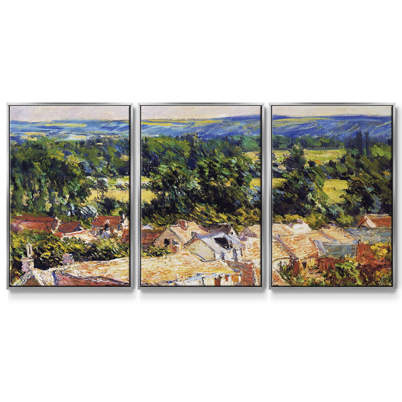 Vue sur le village de Giverny, 1886 - Impression sur toile avec cadre flottant, H 36 po x l 75 po x P 2 po, Argent