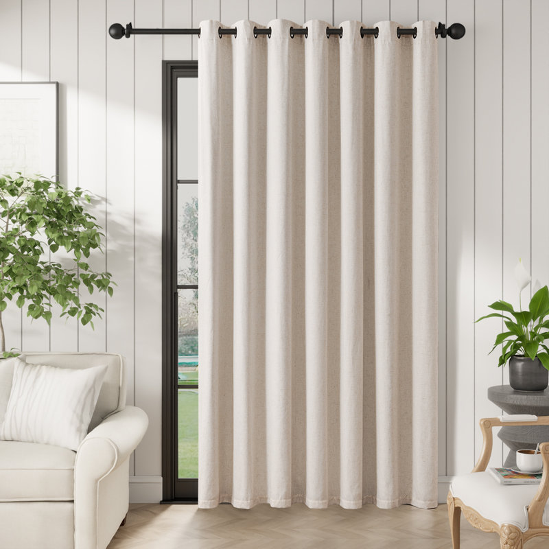 Linen Blackout Room Darkening Extra Wide Crude Curtains Grommet Top Curtain Panel, 100" W x 90" L