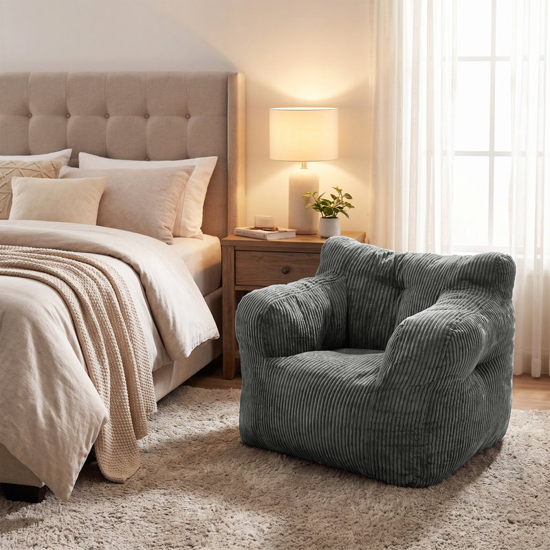 Fauteuil à billes Colman, Velours côtelé gris