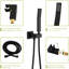 Système de douche noir mat avec bec de baignoire en cascade - douchette de pluie carrée à fixation au plafond de 12 pouces, douche à main, valve, installation facile et pratiques de propreté selon les pratiques-118036838