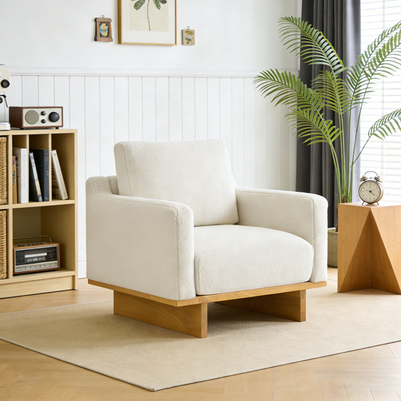 Fauteuil d'appoint rembourré l 36 po Modern, Bouclé, Blanc
