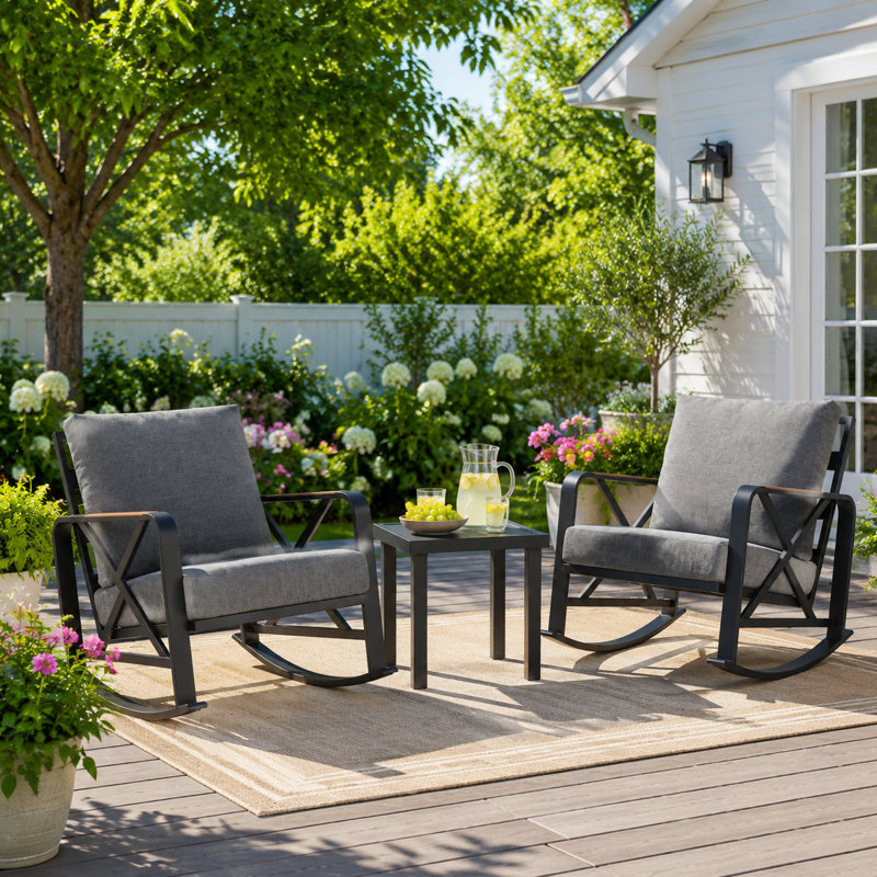 3-Piece Patio Conversation Set with 4.72 inch Thickened Cushion for Backyard Poolside Balcony
