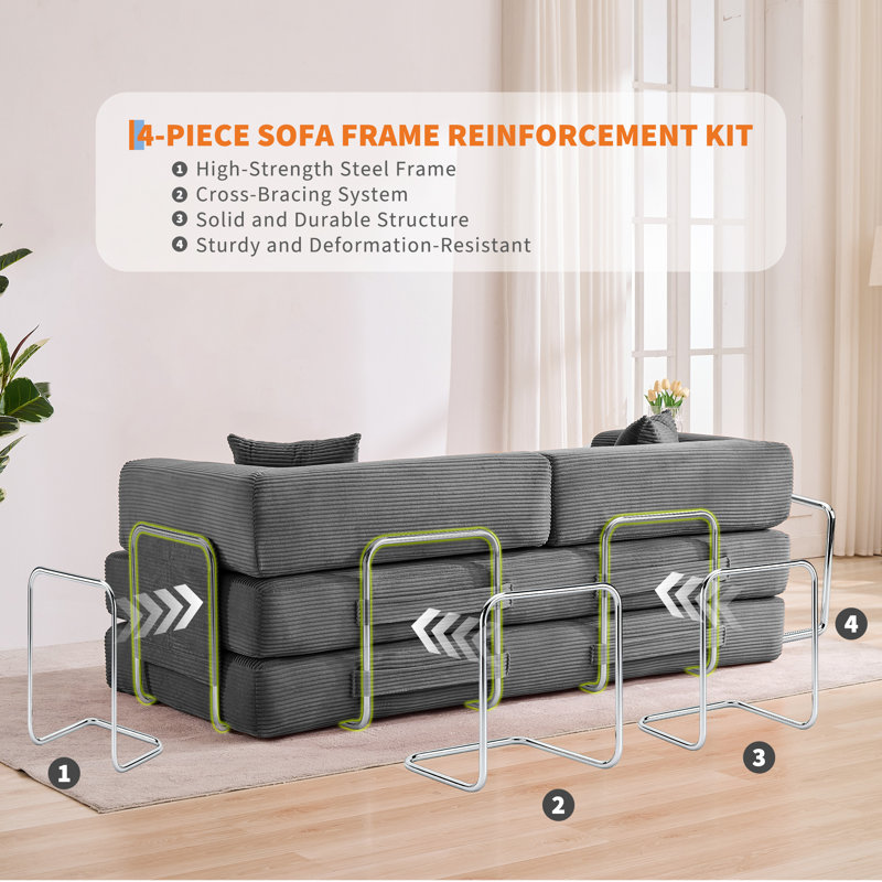 78.8" Modern Convertible Chaise Lounge Sofa Bed, 2-in-1 Sleeper with Removable Pillow, Gray