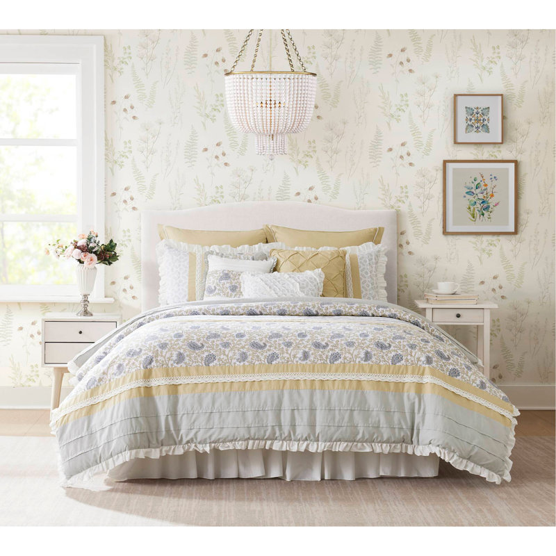 Ensemble d'édredon 9 pièces en percale de coton jaune, Grand édredon et 8 pièces supplémentaires, Jaune