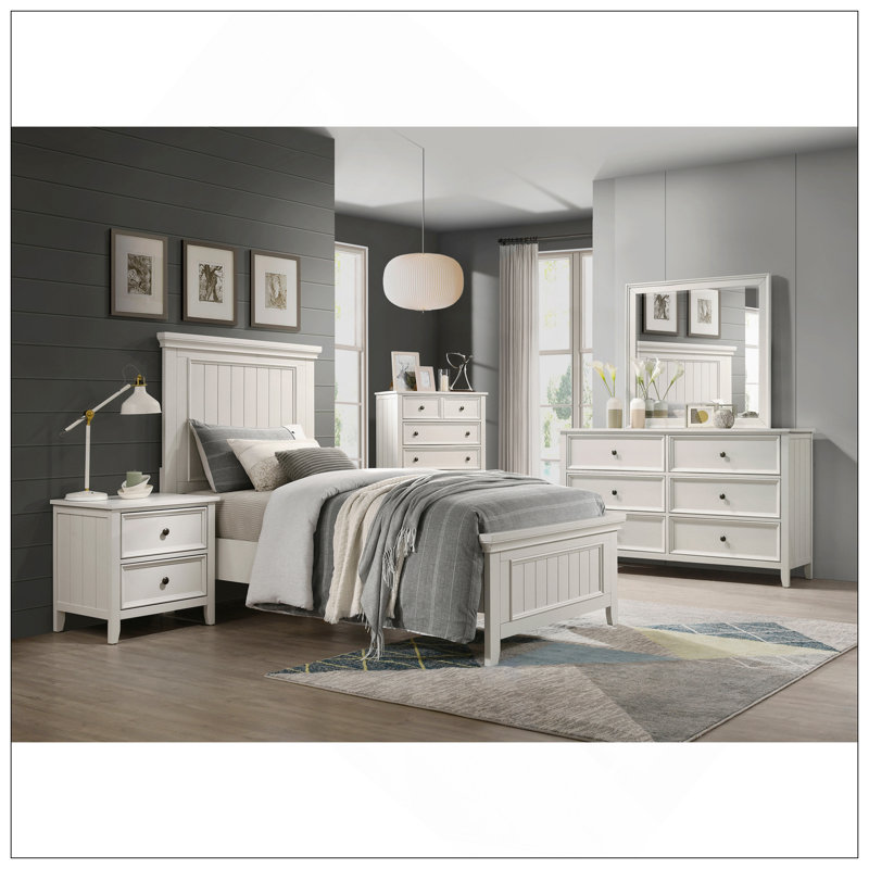 Farmhouse Style Twin Size Panel Bed 1Pc Classic White Finish Modern Bedroom Wooden Furniture