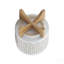 8" CHEVRON PLANTER W/ WOOD STAND, BEIGE