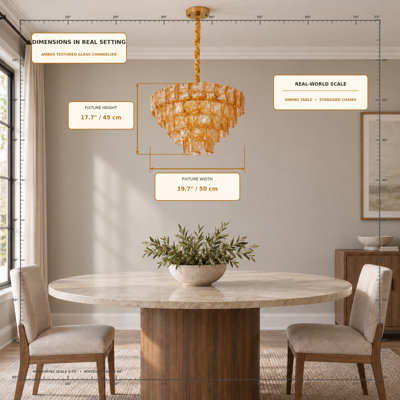 Lustre moderne à plusieurs niveaux en verre ambré texturé de 50 cm (19,7 po) avec finition dorée