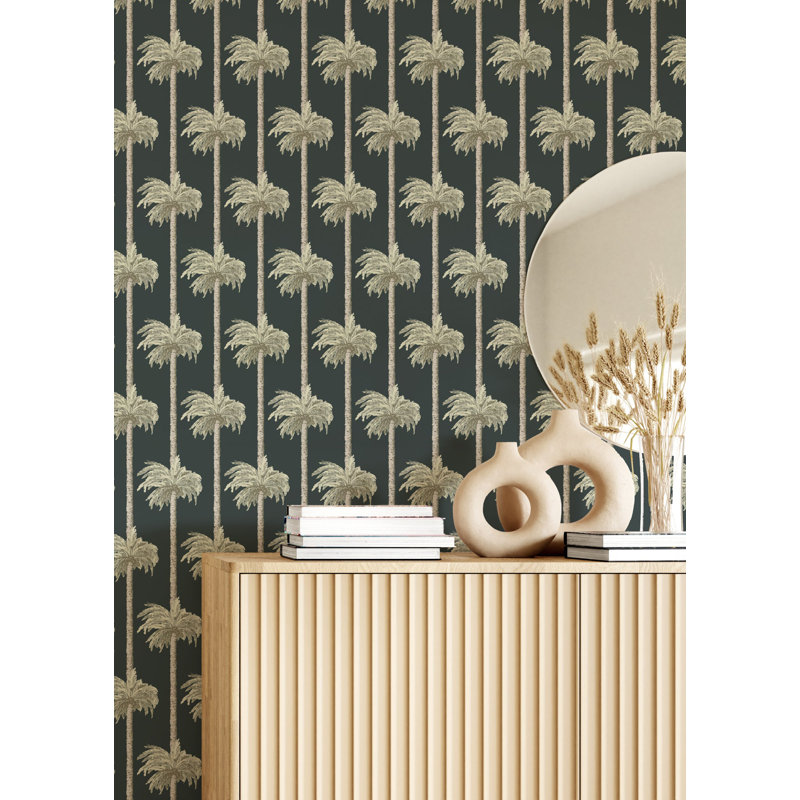 Retro Tiki Palm Trees - Black Wallpaper