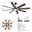 Grand ventilateur de plafond avec lumière: ventilateur de plafond moderne à 8 pales avec télécommande - grand ventilateur noir à intensité variable pour l'intérieur, réversible, moteur à courant continu silencieux à 6 vitesses