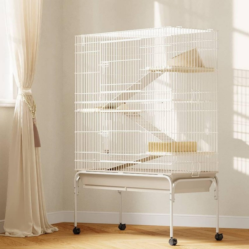 Cage 55 po à 4 niveaux pour petits animaux en métal avec roulettes - plateformes, rampes, bouteille d'eau et bol à nourriture
