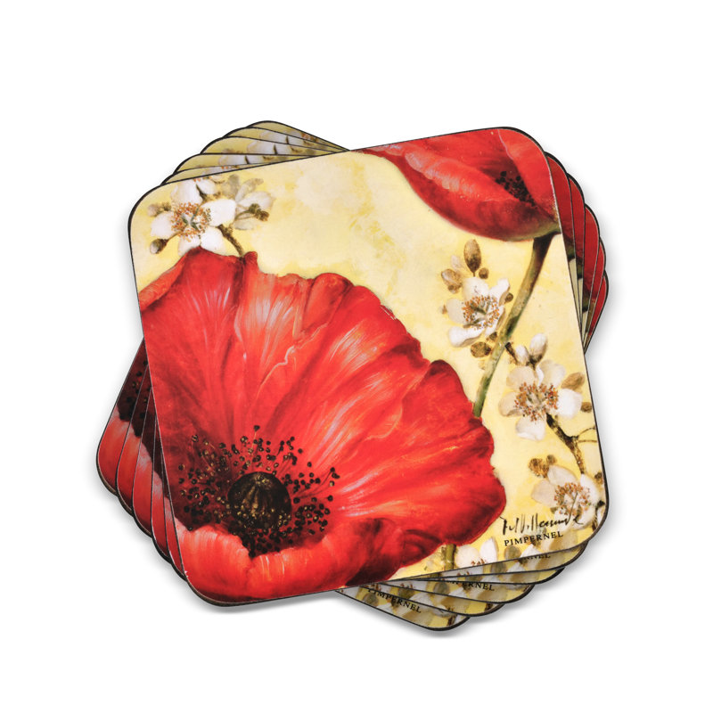 Pimpernel Red Poppy Blossom Coasters 4"X 4"