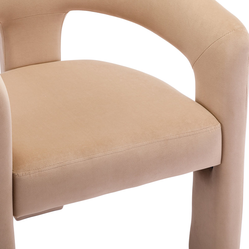 Modern Upholstered Barrel Dining Chairs, Khaki Velvet