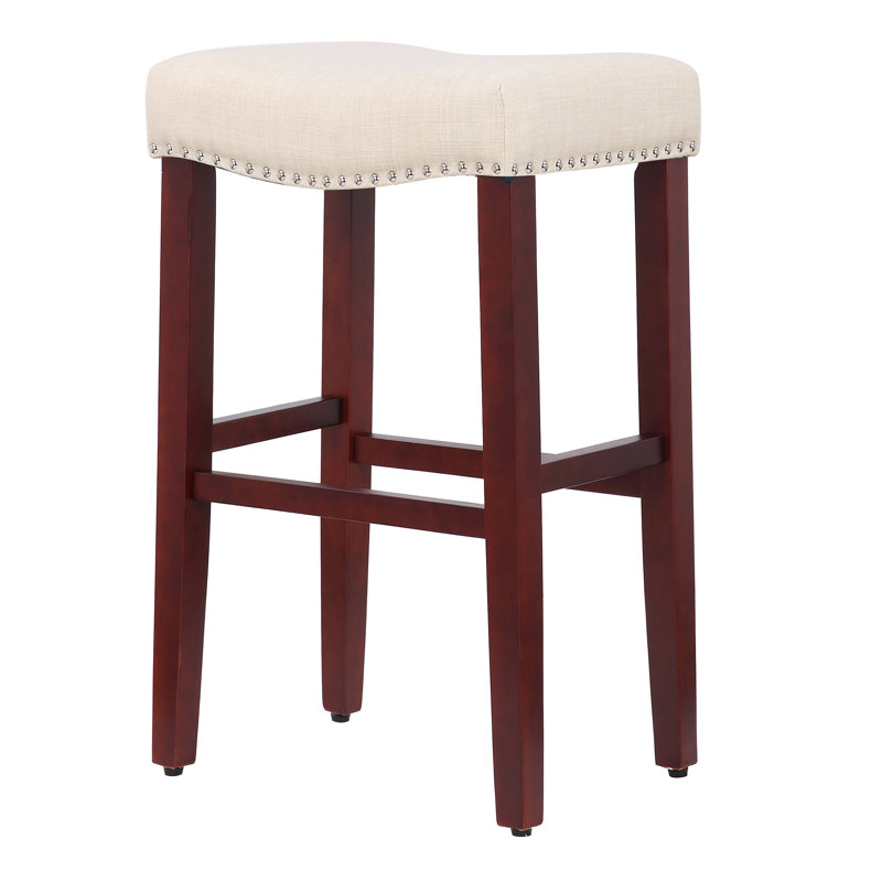 Jameson Upholstered Counter Stool with Solid Wood Frame, Bar Stool (29” Seat Height), Beige/Cherry