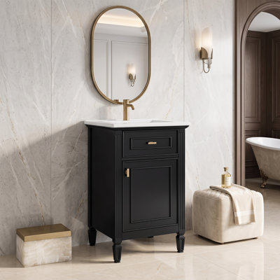 20" White Bathroom Sink Vanity Cabinet, Solid Wood Legs, Tilt-Out Drawer, Adjustable Shelf & Zinc Alloy Knobs