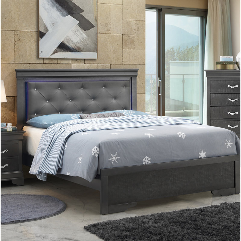 Vegan Leather Standard Bed, Charcoal, Queen