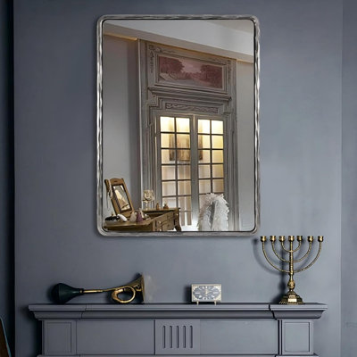 Brunilde Antique Hand-Forged Iron Rectangle Wall Mirror | Rustic Bathroom Vanity Mirror