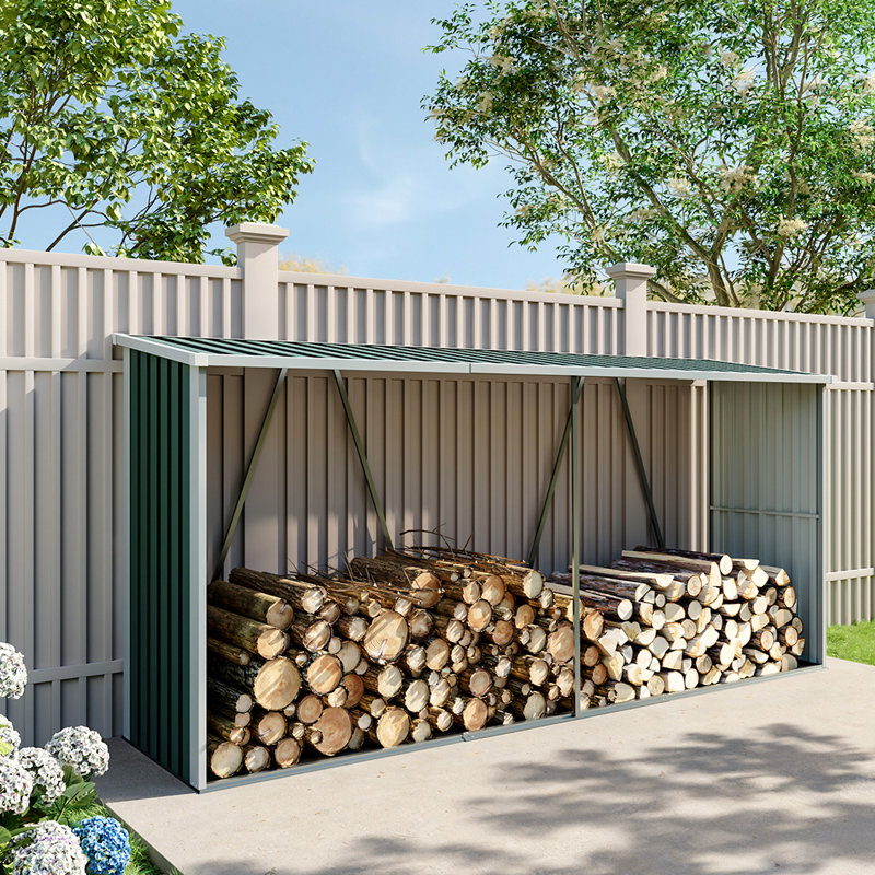 Ataja 11ft. W x 3ft. D Metal Log Store, Dark Green/White