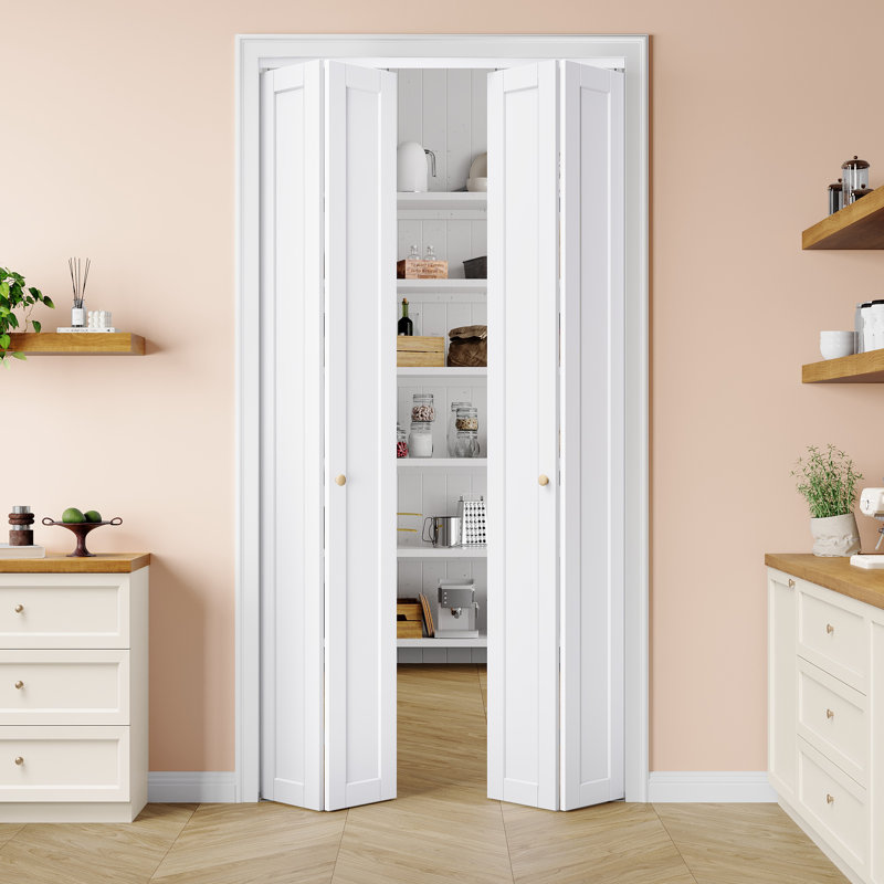 Porte de placard pliante double 48 po x 96 po, 1 panneau, en bois massif apprêté blanc et en bois d'ingénierie à âme pleine, peignable et imperméable, avec quincaillerie d'installation durable (idéale pour placard, garde-manger, buanderie, salon et salle de bain)